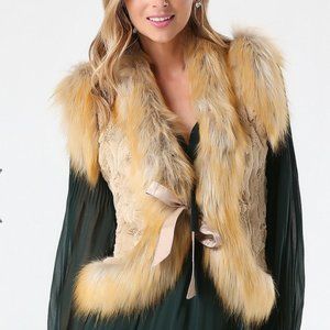 Fitted, Faux Fur Vest - Silky & Lined Interior, Natural Colors, Front Tie, bebe